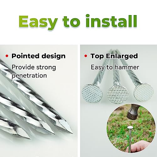 50-Pcs Galvanized Landscape Stakes, 10-Inch Length, 0.7 Inch Extra Large Top, Spiral Metal Anchoring Spikes, for Paver Edging, Weed Barrier, Camping Tent, More