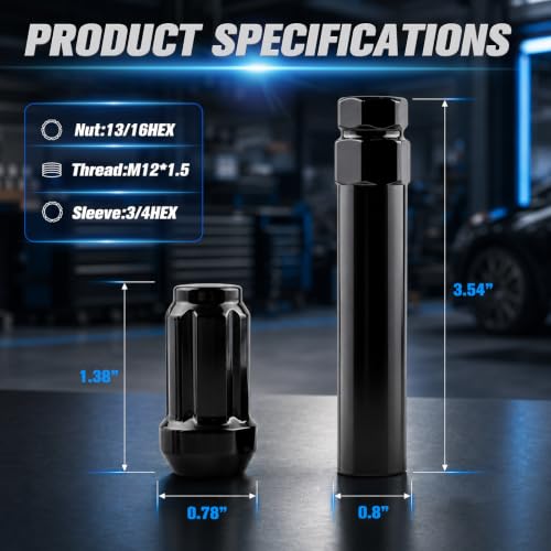 M12x1.5 Anti-Theft Spline Wheel Lug Nuts, 24-Pack with Socket