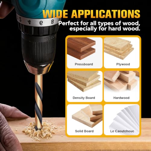 29PCS Brad Point Wood Drill Bit Set, 1/16"-1/2", 1/64" Increments
