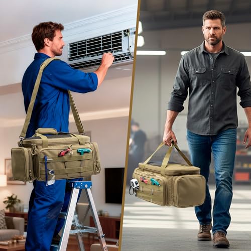 Tool Bag Organizer with Strong Magnets, Tactical Tool Tote for Electricians Khaki Medium
