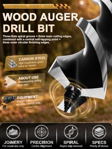 8Pcs 12 Inch Long Auger Drill Bit Set for Wood, Tri-Flute Wood Drill Bit 8PCS-(1/4"-7/8")