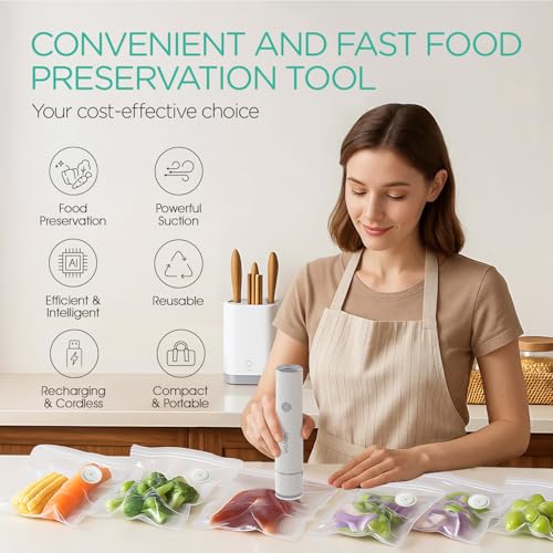 VOYOR Portable Handheld Vacuum Sealer for Food, Rechargeable Cordless White