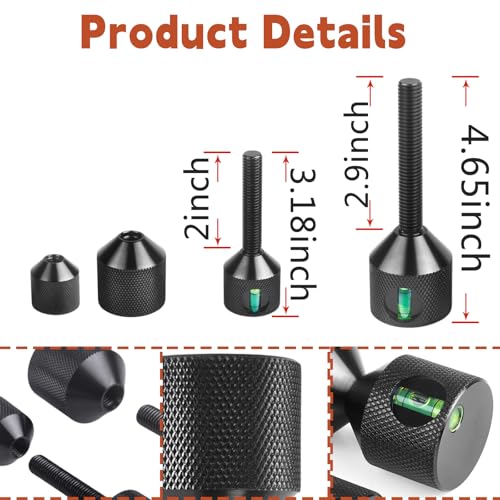 4 Pcs Flange Two Hole Pins 1-1/8” Two Hole Alignment Pins & 1-5/8” Detachable Flange Double Hole Pins Built-in Level 6061 Aluminum Black Black with Built-In Level