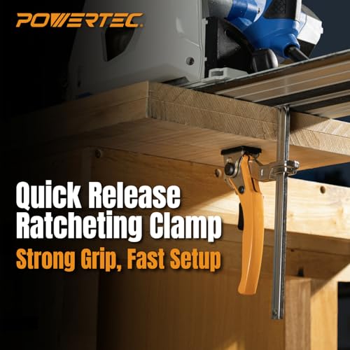 POWERTEC 71542V Quick Release Ratcheting Table Clamp for MFT and Guide Rail System, 7" Capacity (178mm) x 2-3/8" Throat Depth, 2 PK Guide Rail Clamps (2PCs)