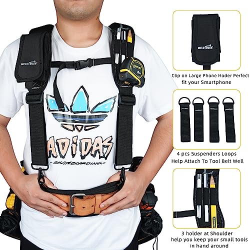 MELOTOUGH 1 PCS Tool Belt Suspenders Construction Bag Suspenders Heavy Duty Padded Work belt Suspenders + Work Belt Suspender Tool Belt Suspenders Bag Suspenders for Men Heavy Duty with Gel Shoulder P