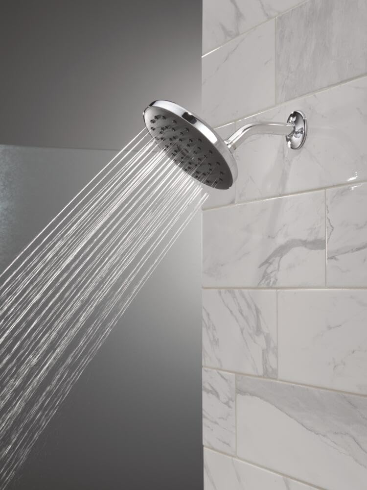 Delta PivotPro Chrome Rain Showerhead, Single Setting 7 Inch Round Shower Head, Showerheads, 1.75 GPM Flow Rate, Chrome 75103 Silicone Spray Face