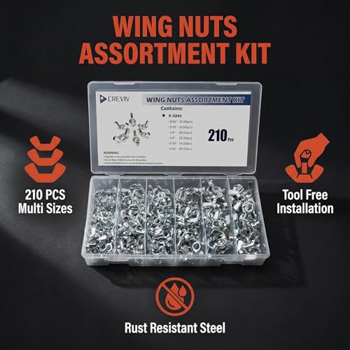 210PCS Wing Nuts Assortment Kit, 6 SAE Sizes