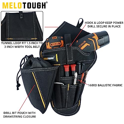 MELOTOUGH Left Handed Drill Holster Impact Driver Holster with Bit Pouch Heavy Duty Impact Holster,Black Drill Holder for Tool Belt