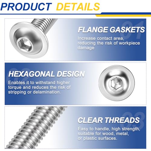 60pcs M8-1.25x30mm 304 SS Flanged Button Head Socket Cap Screws M8-1.25x30 60