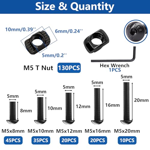 260Pcs M5 T Slot Nuts Screws Kit, Nuts and Bolts Assortment Kit + 260PCS M3 M4 M5 T Slot Nut Screws Kit