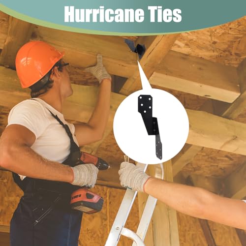 30 Pack Heavy Duty Hurricane Ties with Black Powder-Coated, Hurricane Straps Trusses/Rafters Ties Brackets Joist Hangers for Wood, Shed, Roof 30