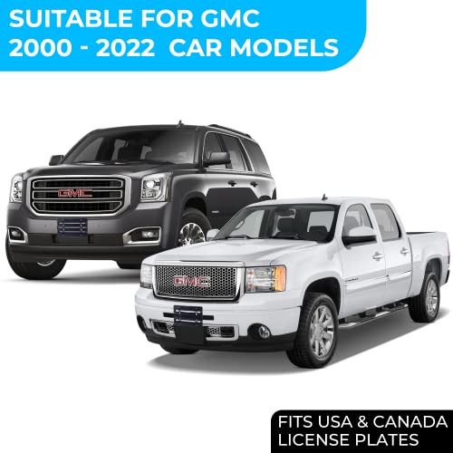 Front Bumper License Plate Bracket for GMC 2000-2025, Plate Holder Set w 6 Unique Screw Bolts & Wrench Kit, License Tag Mounting Kit, Quality Plate Holders, Premium Car & Truck Accessories