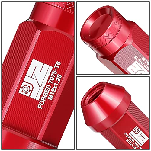 J2 Engineering J2-LN-T7-037-125-RD M12 x 1.25 T6-7075 Aluminum 50mm Closed End Lug Nuts w/Deep Drive Extension Adapter,Red