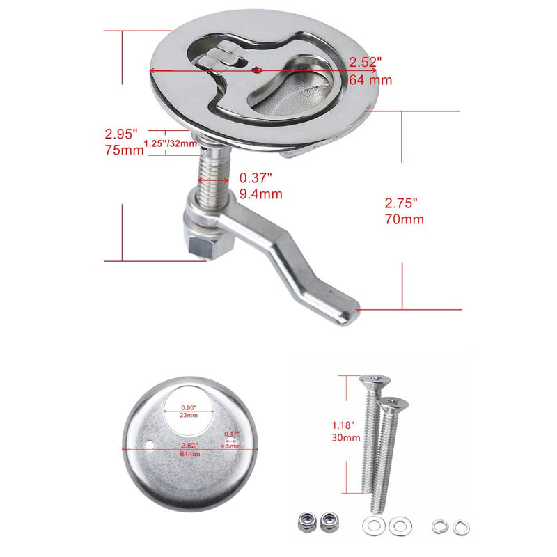 MIZUGIWA Boat Cam Latch Stainless Steel Marine,Boat Locker Latch Hatch Pull,Flush Hatch Lift with Back Plate Fasteners Standard Back Plate-1 PC