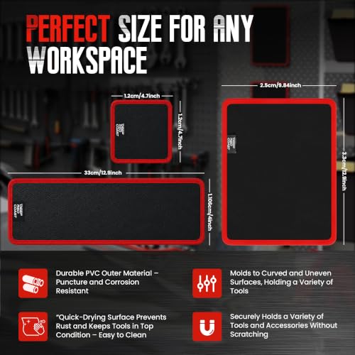 3 Piece Magnetic Tool Mat, 40 lbs Magnetic Tool Holder Red