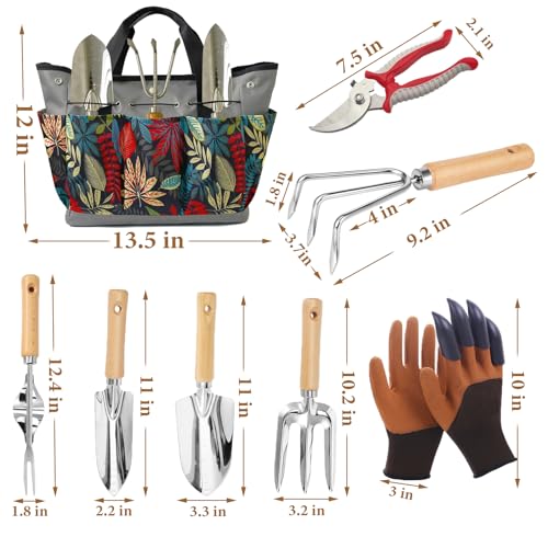 Gardening Tool Set of 8 PCS Stainless Steel Garden Tool Set with Garden Tool Bag Gardening Hand Tools,Ideal Gardening Gifts for Men and Women Flower set