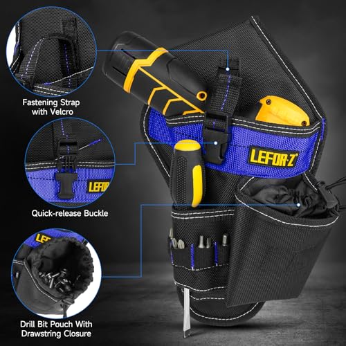 Drill Holster with Replacement Padded Tool Belt(Adjustable 34''-40''),Heavy-Duty Impact Holster with Tool Belts for Men,Drill Pouch Fits Most Drills,Work Belts for Electrician,Carpenter,Construction