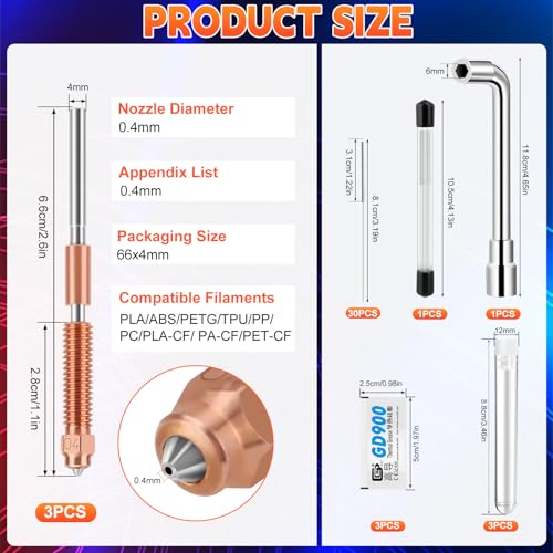4pcs Quick-Swap 3D K1C Nozzle Kit for Creality, High Flow Pressure Nozzle, Key Nozzle Cleaner and Thermal Paste Compatible with K1C/Ender 3 V3/Ender 3 V3 Plus/K1 MAX 3D Printer