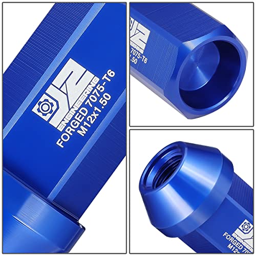 J2 Engineering J2-LN-T7-038-15-BL M12 x 1.5 T6-7075 Aluminum 42mm Closed End Lug Nuts w/Deep Drive Extension Adapter,Blue