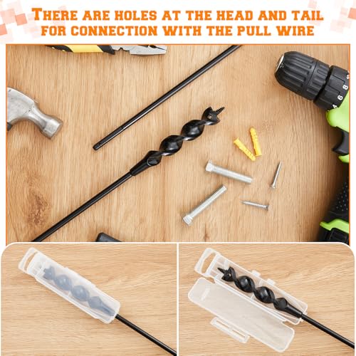 Lasnten 2 Pcs Flexible Drill Bit for Wire Pulling, 54" x 3/4" x 1/4" Long Auger Drill Bits with Fish Eye Hole and Screw Point, 3-Flat Anti-Slip Shank Flex Bit for Wood Through Walls Ceilings Sidewalk 54 x 3/4 x 1/4 Inch