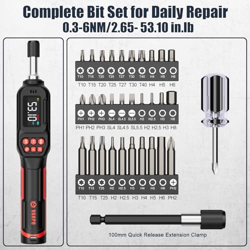 VANPO Torque Screwdriver 1/4" Digital for Gunsmithing, 2.65-53.10 in.lb 2.65-53.10 in.lb / 31 Piece