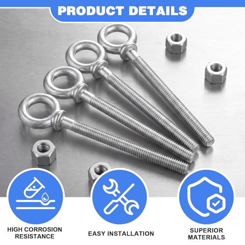 LEIFIDE 8 Pcs Eye Bolt with Nut, 3/8" X 4-1/2" Galvanized Forged Steel 3/8" X 4-1/2"