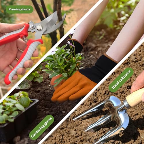 Gardening Tool Set of 8 PCS Stainless Steel Garden Tool Set with Garden Tool Bag Gardening Hand Tools,Ideal Gardening Gifts for Men and Women Flower set