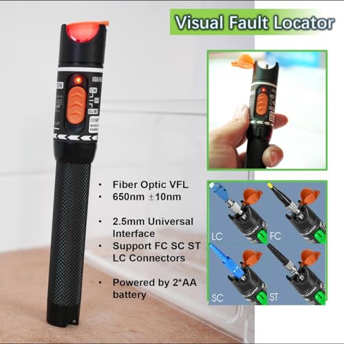Fiber Optic Tool Kit, VFL + OPM 10 Wavelength + RJ45 Network Test, FTTH FiberTermination Kit with FiberCleaver & Strippers for Telecom Contractors & Home Fiber Installation