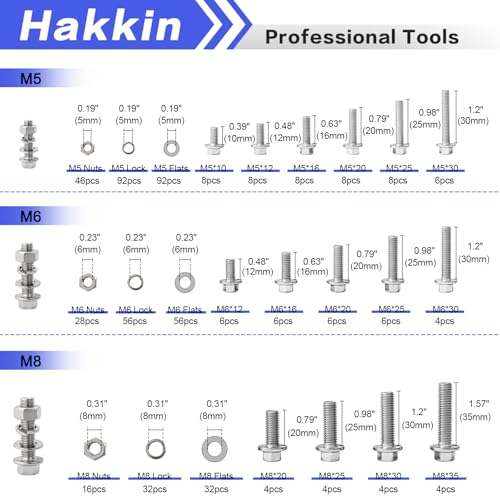 360PCS M5 M6 M8 Flange Bolts and Nuts Assortment Kit, 304 Stainless Steel Metric Flange Bolt Assortment, M5-0.8 M6-1.0 M8-1.25 Hex Bolts Nuts Screws Flat & Lock Spring Washer, Full Thread B. M5 M6 M8
