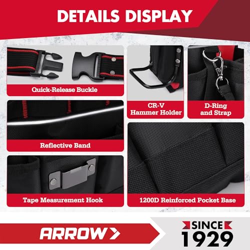 ARROW Tool Belt Heavy-Duty, Electrician Tool Pouch with 10 Pockets & Small Folding Pocket Knife, EDC Mini Pocket Knife