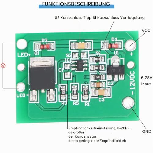 5pcs 12V Capacitive Touch Switch Sensor Module TTP223 Push Button Touch Key Module DC 6-20V 3A with Cable for Modified Car Motorcycle LED Lights