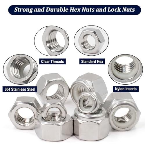 ZQZ 345Pcs SAE Hex Nut & Lock Nuts Assortment Kit (#4-1/2) Hardware Nut Set SAE Hex Nuts & Locknuts Assortment;345 PCS