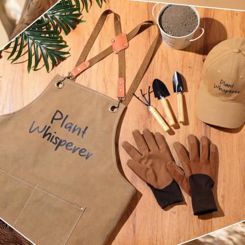 Tarpop 7 Pcs Garden Tool Set Plant Whisperer Apron Cap Gloves Tools, Brown