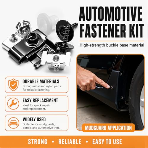 mankk 260PCS U‑Nut Clips and Fender Body Bolt Assortment Kit, 21 Sizes Mixed‑Spec Auto Fasteners, Black Phosphate Steel Retainer Clips for Car Truck Motorcycle Bumper Fender Mud Flap Repair Black&Silver-21 Sizes Kit