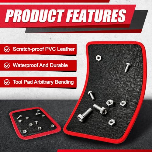EACELIY 5PCS Magnetic Tool Mat Set,3 Sizes Magnetic Pads, 1 Magnetic Wristband & 25LBs Telescoping Magnetic Pickup Pen for garage, workshop and auto repair