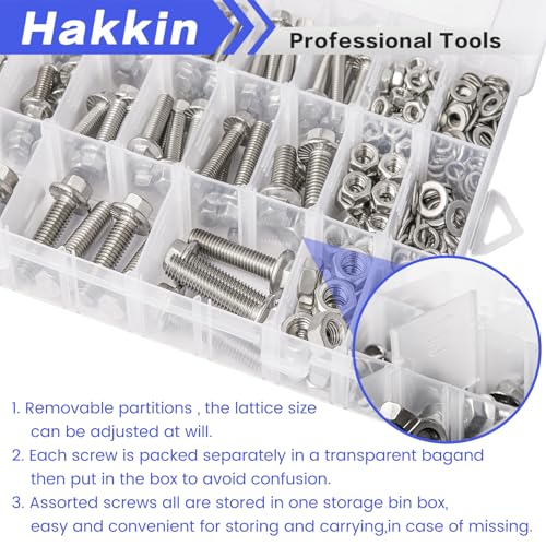 360PCS M5 M6 M8 Flange Bolts and Nuts Assortment Kit, 304 Stainless Steel Metric Flange Bolt Assortment, M5-0.8 M6-1.0 M8-1.25 Hex Bolts Nuts Screws Flat & Lock Spring Washer, Full Thread B. M5 M6 M8