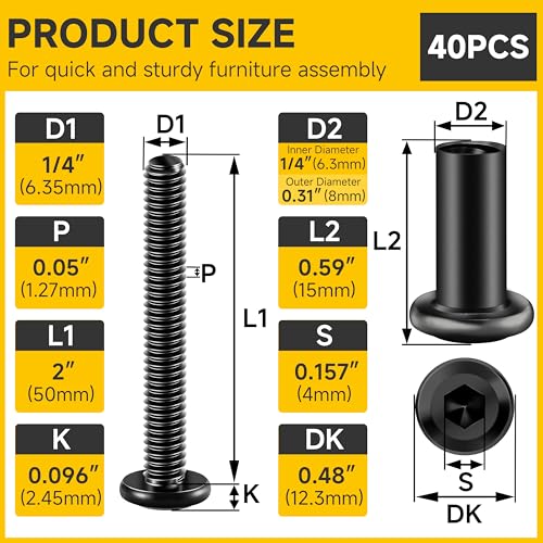 Mywish 100Pcs 1/4-20 Nut, T Nuts 4-Jaw Tee Nuts for Bolts and Stem Caster Wheels & (20Sets) 1/4-20 x 2 Flat Head Socket Cap Screws Bolts and Barrel Nuts Kit, 304 Stainless Steel
