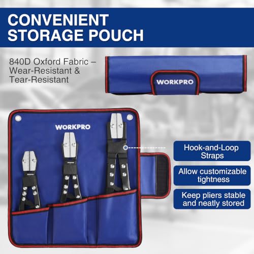 WORKPRO 3-Piece Ratcheting Hose Pinch Off Pliers Set with Storage Bag Blue