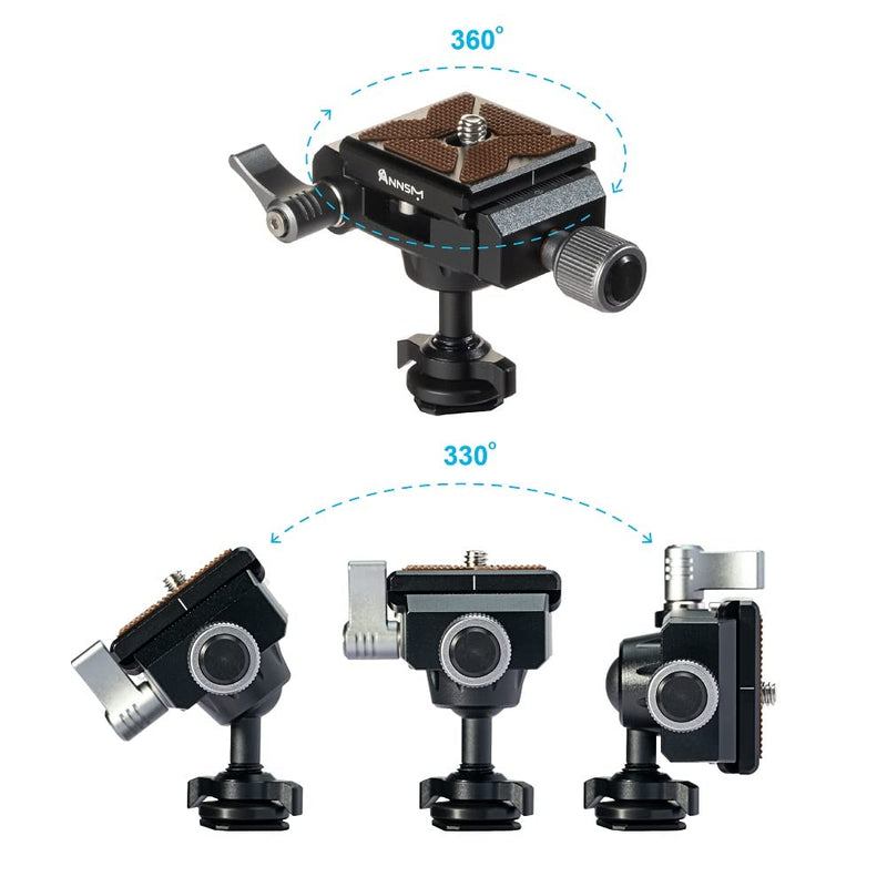 Ball Head with Hot Shoe Mount Adapter for Mini Desk Top Tripod with Arca Swiss Quick Release Plate for DSLR Camera Smartphone LED Video Light