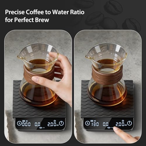Digital Coffee Scale with 1800mAh Rechargeable Battery,Scales 0.01g, Auto Coffee Ratio,Type-C Charging,Timer & Heat-Resistant Silicone Pad for Espresso & Pour Over