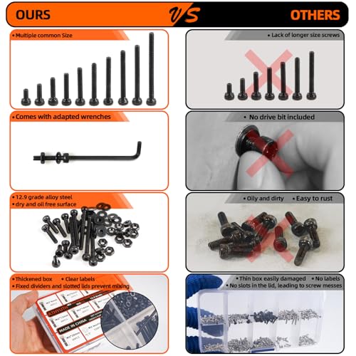 Brass Threaded Inserts Kit & M2 Metric Hex Socket Head Cap Screws Kit & M3 M4 M5 Metric Hex Socket Head Cap Screws Kit