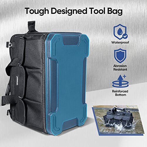 TICONN 16in Tool Bag with Waterproof Molded Bottom+ Tool Pouches with Zipper(9 Pack Combo)