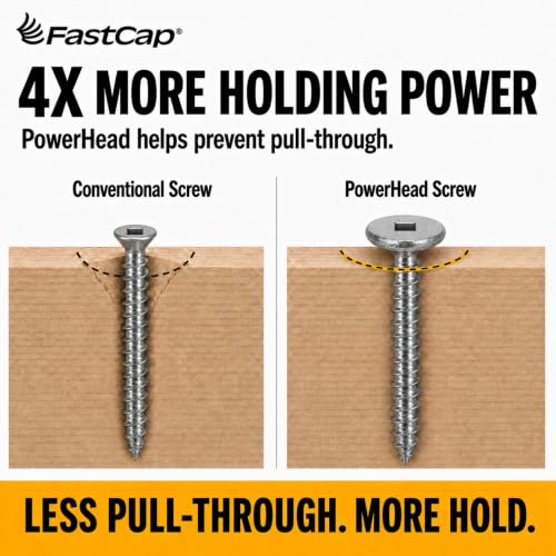 FastCap PowerHead Wood Screws, 3", #2 Square Drive, 150-Pack No. 8