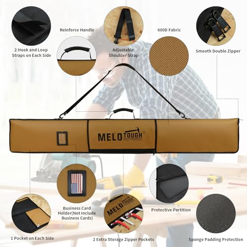 MELOTOUGH Small Tool Pouch with Belt Clip,Small Tool Holder Pouch, Min Work Organizer Tool Holster and Knife Holder,Track Saw Guide Rail Bag Padded Protection for Saw Guide Rail up to 59"(Khaki)