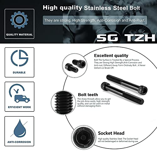 1/2-13 x 1 Inch Socket Head Cap Screws Bolts, 20Pcs 304 Stainless Steel 18-8, Allen Socket Hex Drive, Full Thread, Black Oxide by SG TZH(with Hex Spanner)