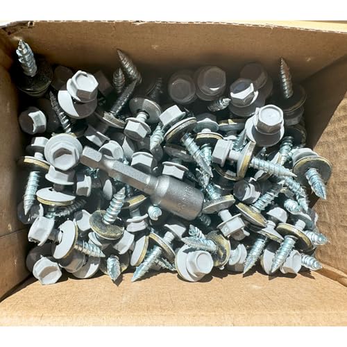 (250) BRAUNY BOY Grey - Metal Roofing Screws #10 × 1 Inch, Rubber Washer, Sharp Point, Metal to Wood Siding Screws - Qty (250) Screws 250