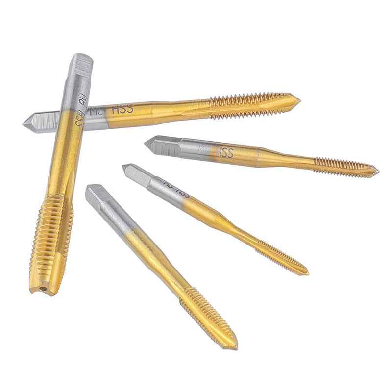 Treki 5 Piece Professional Tap Bit Set M3 M4 M5 M6 M8 HSS Titanium Tap Bit Set, Metric Thread Cutting Tap Finishing Tap Machine Tap Bit for Cutting Thread