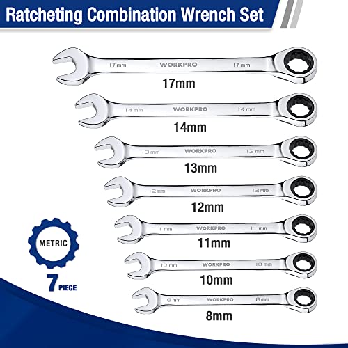 WORKPRO 7-Piece Ratcheting Combination Wrench Set, Metric 8-17mm
