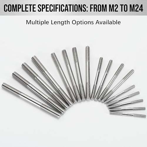TEN-HIGH 304 Stainless Steel Double End Threaded Stud Bolt M12 x 150mm (Pitch 1.75mm),Heavy Duty Mounting Stud 4PCS, for Structural Fastening, Machine Installation, Flange Connection M12 x L 150mm x P 1.75mm