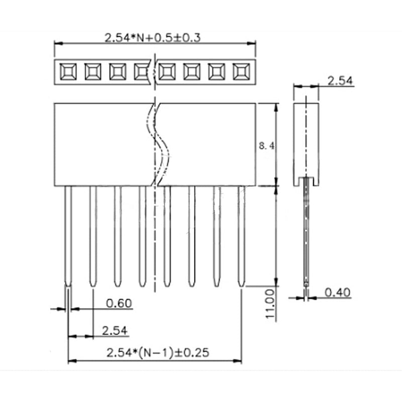 PENGLIN Pack of 10 1 x 40 2.54 mm Pitch Single Row Socket Pin Header | PCB Soldering, Single Row Pins Length 11 mm for Breadboard and Electronics DIY 1 x 40 pin